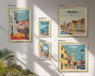Zestaw obrazów w ramie do galerii ściennej z widokami europejskiej architektury