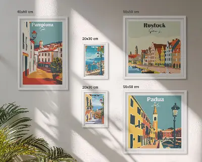 Zestaw obrazów w ramie do galerii ściennej z widokami europejskiej architektury