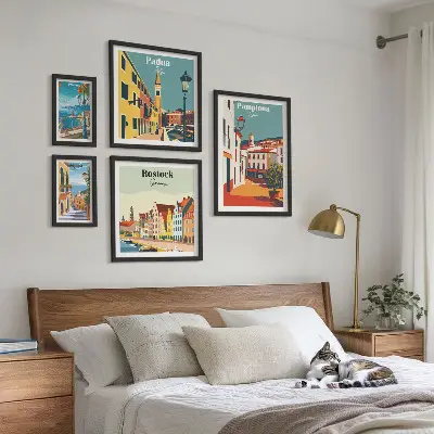 Zestaw obrazów w ramie do galerii ściennej z widokami europejskiej architektury