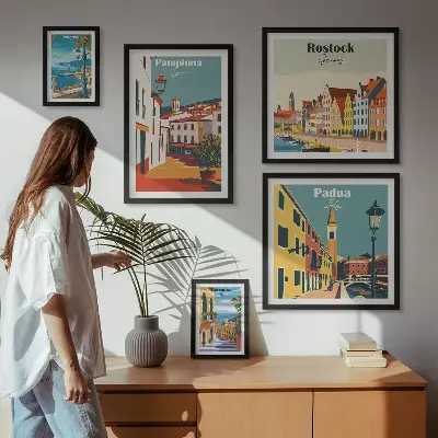 Zestaw obrazów w ramie do galerii ściennej z widokami europejskiej architektury