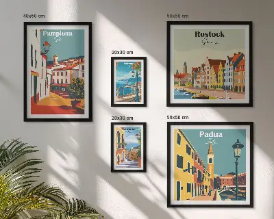 Zestaw obrazów w ramie do galerii ściennej z widokami europejskiej architektury