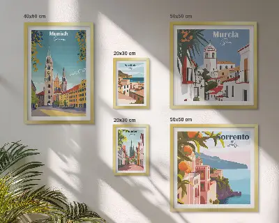 Zestaw 5 obrazów w ramie architektura europejskich miast
