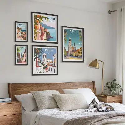 Zestaw 5 obrazów w ramie architektura europejskich miast