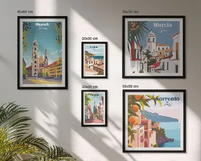 Zestaw 5 obrazów w ramie architektura europejskich miast