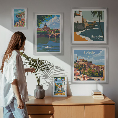 Zestaw obrazów w ramie do galerii ściennej Europejskie miasta widoki krajobrazy