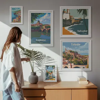 Zestaw obrazów w ramie do galerii ściennej europejskie miasta i krajobrazy