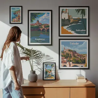 Zestaw obrazów w ramie do galerii ściennej europejskie miasta i krajobrazy