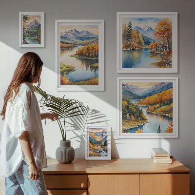 Galeria obrazów na ścianę Górskie rzeki jesienne drzewa