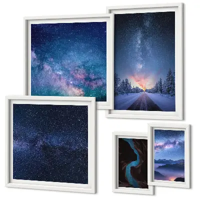 Kosmiczne pejzaże nocne zestaw 5 obrazów w ramie