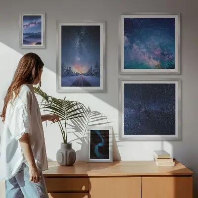 Kosmiczne pejzaże nocne zestaw 5 obrazów w ramie