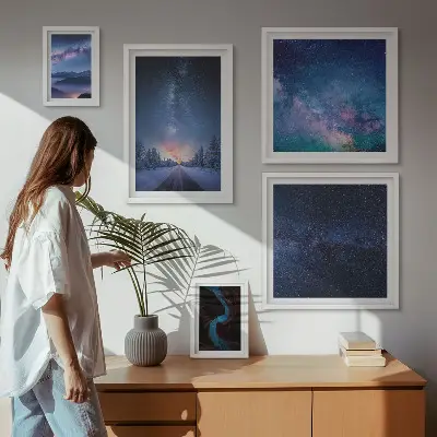 Kosmiczne pejzaże nocne zestaw 5 obrazów w ramie