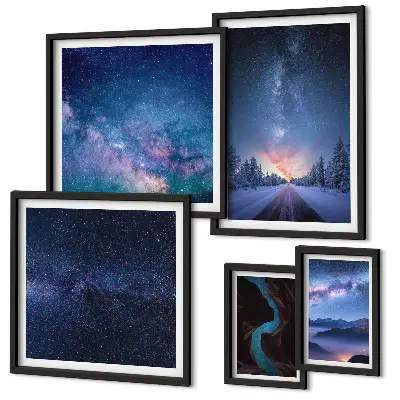 Kosmiczne pejzaże nocne zestaw 5 obrazów w ramie