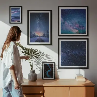 Kosmiczne pejzaże nocne zestaw 5 obrazów w ramie