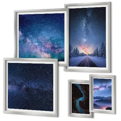 Kosmiczne pejzaże nocne zestaw 5 obrazów w ramie