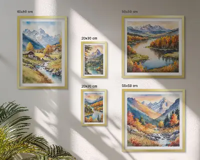 Galeria obrazów na ścianę z motywami gór, rzek i lasów