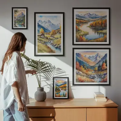 Galeria obrazów na ścianę z motywami gór, rzek i lasów