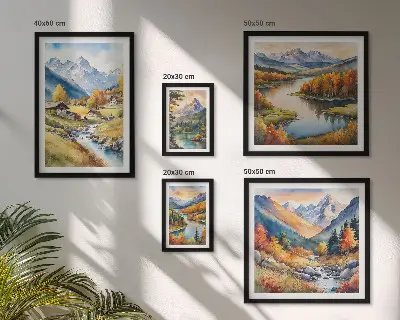 Galeria obrazów na ścianę z motywami gór, rzek i lasów