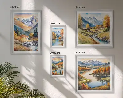 Górskie krajobrazy jesieni zestaw 5 obrazów w ramie