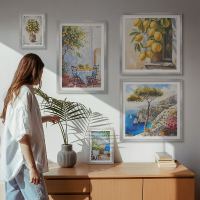 Zestaw obrazów w ramie do galerii ściennej Cytrusowe inspiracje słońce