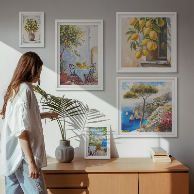 Zestaw obrazów w ramie do galerii ściennej Cytrusowe inspiracje słońce