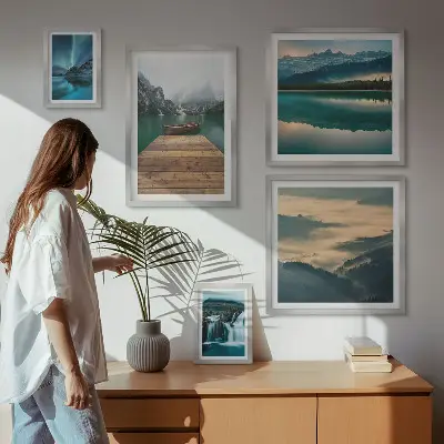 Galeria obrazów na ścianę z motywem górskich wodospadów i krajobrazów