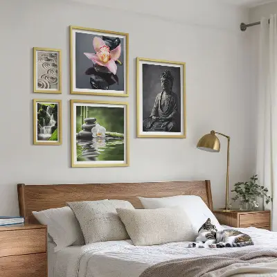 Zestaw 5 obrazów w ramie z motywem relaksującej natury zen