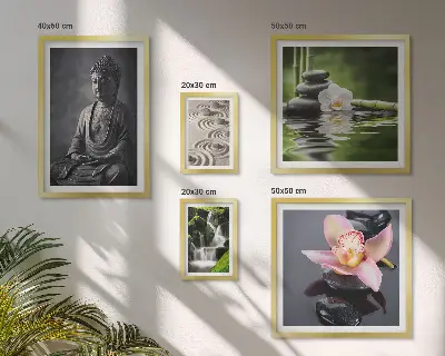 Zestaw 5 obrazów w ramie z motywem relaksującej natury zen
