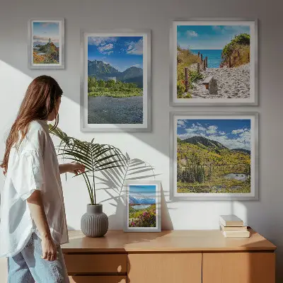 Galeria obrazów na ścianę z motywem krajobrazów gór i plaż