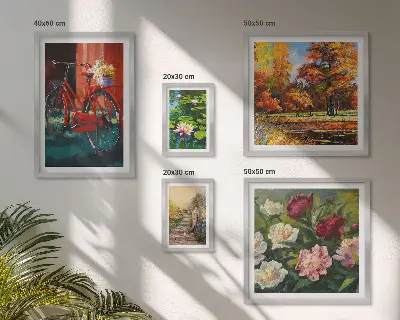 Kwiatowe rowery malowniczość zestaw 5 obrazów w ramie