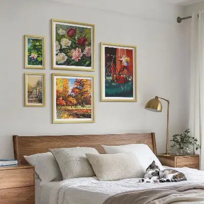 Kwiatowe rowery malowniczość zestaw 5 obrazów w ramie