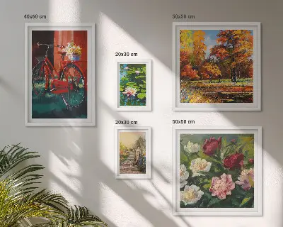 Kwiatowe rowery malowniczość zestaw 5 obrazów w ramie