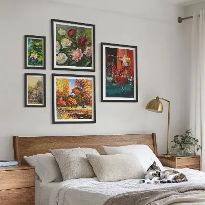 Kwiatowe rowery malowniczość zestaw 5 obrazów w ramie
