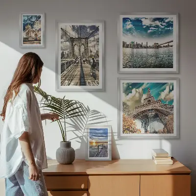 Miejskie mosty i budowle zestaw 5 obrazów w ramie