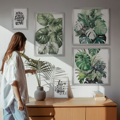 Zestaw obrazów w ramie do galerii ściennej Roślinne motywy boho cytaty