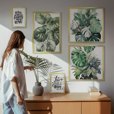 Zestaw obrazów w ramie do galerii ściennej Roślinne motywy boho cytaty