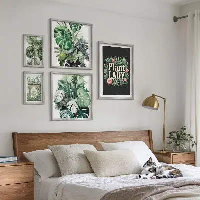 Dekoracja ścienna zestaw obrazów Roślinne boho akcenty zieleni