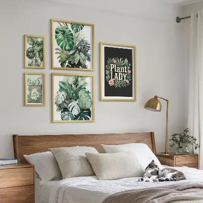 Dekoracja ścienna zestaw obrazów Roślinne boho akcenty zieleni