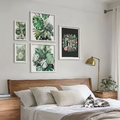 Dekoracja ścienna zestaw obrazów Roślinne boho akcenty zieleni