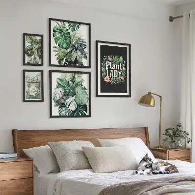 Dekoracja ścienna zestaw obrazów Roślinne boho akcenty zieleni
