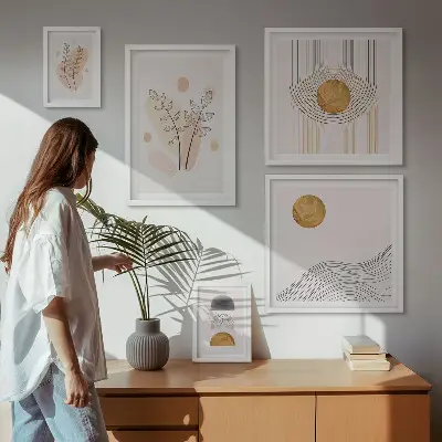 Dekoracja ścienna zestaw obrazów Stylowe minimalistyczne rośliny