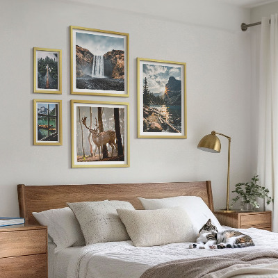Zestaw obrazów w ramie do galerii ściennej Krajobrazy natury wodospady fauna