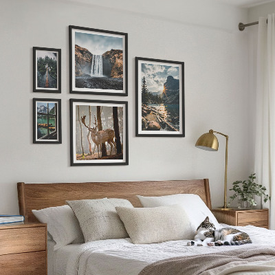 Zestaw obrazów w ramie do galerii ściennej Krajobrazy natury wodospady fauna