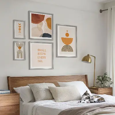 Zestaw obrazów w ramie do galerii ściennej stylowe grafiki w odcieniach ziemi