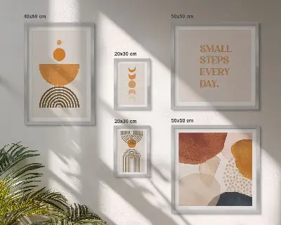 Zestaw obrazów w ramie do galerii ściennej stylowe grafiki w odcieniach ziemi