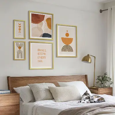 Zestaw obrazów w ramie do galerii ściennej stylowe grafiki w odcieniach ziemi