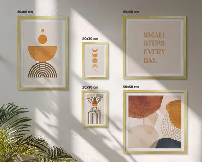 Zestaw obrazów w ramie do galerii ściennej stylowe grafiki w odcieniach ziemi