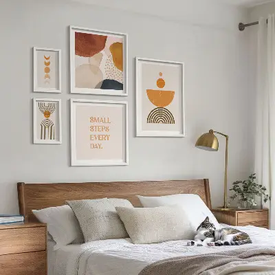 Zestaw obrazów w ramie do galerii ściennej stylowe grafiki w odcieniach ziemi