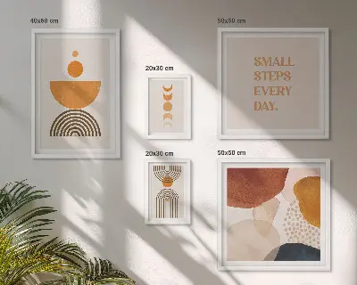 Zestaw obrazów w ramie do galerii ściennej stylowe grafiki w odcieniach ziemi