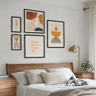 Zestaw obrazów w ramie do galerii ściennej stylowe grafiki w odcieniach ziemi