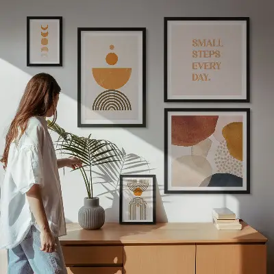 Zestaw obrazów w ramie do galerii ściennej stylowe grafiki w odcieniach ziemi